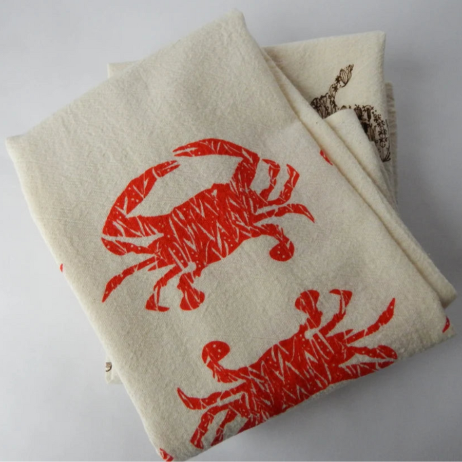 Handprinted Scarlet Red Crab Tea Towel | The High Fiber | Aprons & Linens @ Spice Craze®