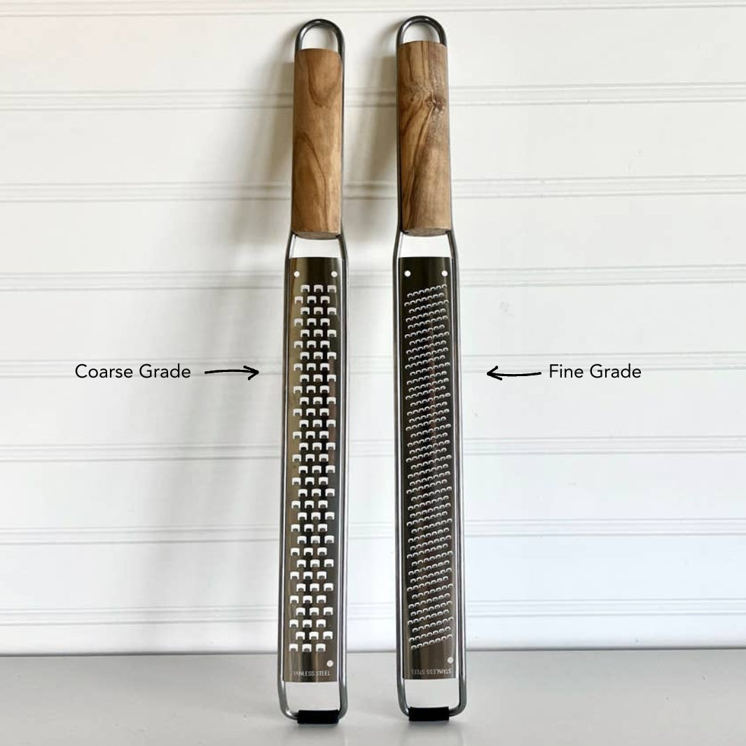 Fine Grade and Coarse Grade Italian Stainless Steel and Olivewood Mandolin Paddle Graters | Verve Culture® | Stripping & Zesting @ Spice Craze®