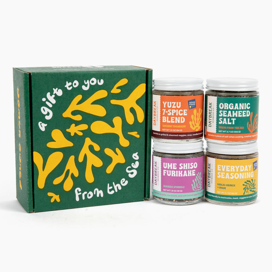 Seaweed Essentials Gift Box, includes Organic Seaweed Salt, Yuzu 7-Spice Blend, Everyday Seasoning, and Ume Shiso Furikake | Daybreak Seaweed | Umami Coast @ Spice Craze®