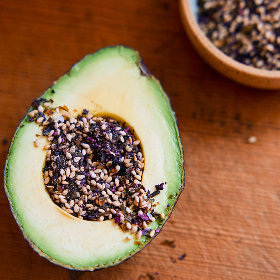 Ume Shiso Furikake Sprinkled on an Avocado | Daybreak Seaweed | Umami Coast @ Spice Craze®
