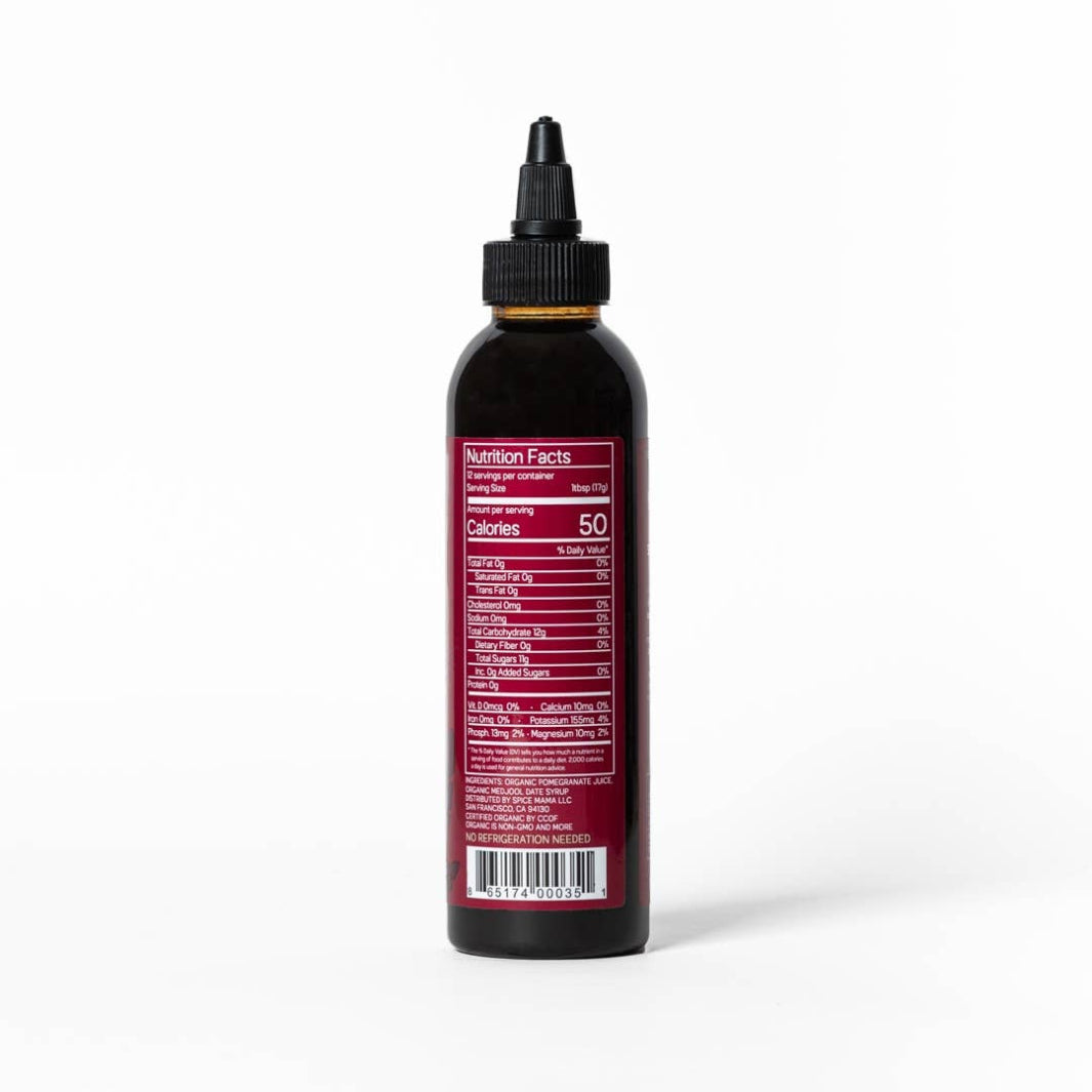 Nutritional Side of Bottle of Organic Pomegranate Molasses | Just Date | The Sweeter Side @ Spice Craze®