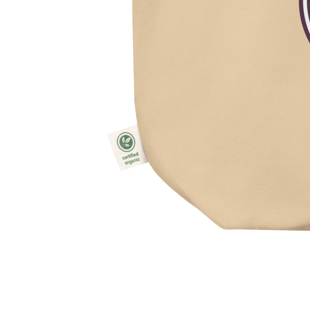 Certified Organic Tag on the Eggplant-Colored Logo Eco Tote Bag | Spice Craze® Merch @ Spice Craze®