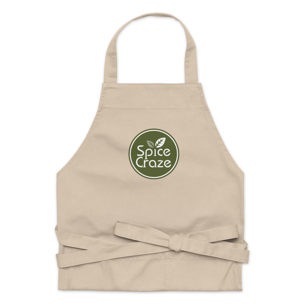 Folded Olive Green-Colored Logo Organic Cotton Apron | Spice Craze® Merch @ Spice Craze®