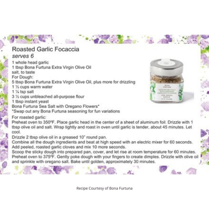 Recipe for Roasted Garlic Focaccia that Uses Sicilian Sea Salt with Organic Oregano Flowers | Courtesy of Bona Furtuna | Specialty Salts @ Spice Craze®