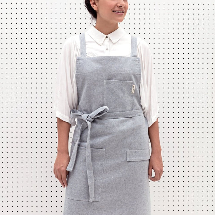 Upcycled Blue Cross-Back Bib Apron | MEEMA | Aprons & Linens @ Spice Craze®