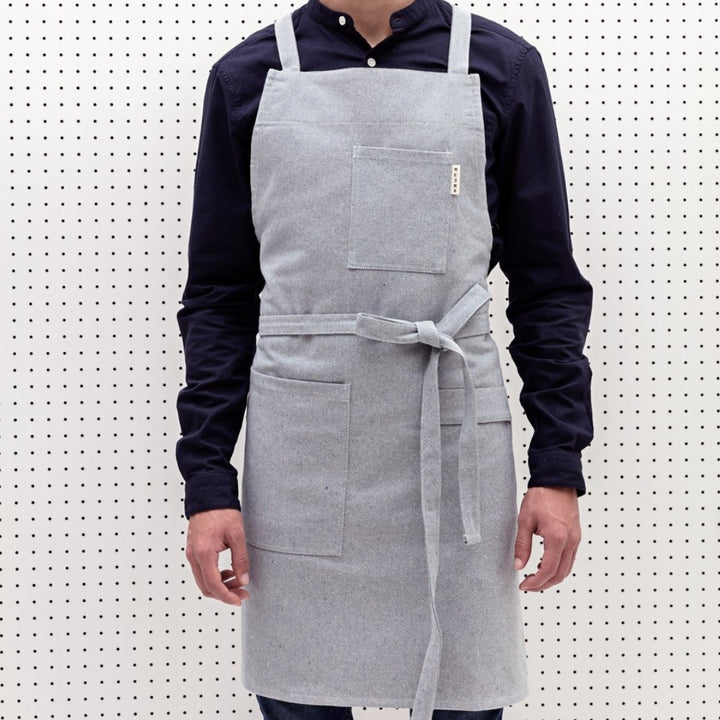Upcycled Blue Cross-Back Bib Apron | MEEMA | Aprons & Linens @ Spice Craze®