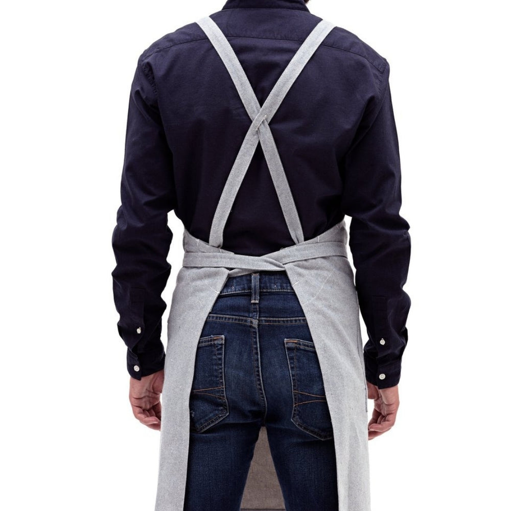 Back of Upcycled Blue Cross-Back Bib Apron | MEEMA | Aprons & Linens @ Spice Craze®