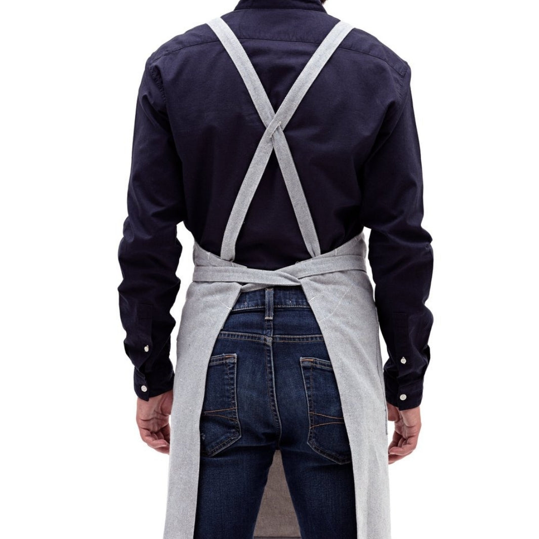 Back of Upcycled Blue Cross-Back Bib Apron | MEEMA | Aprons & Linens @ Spice Craze®