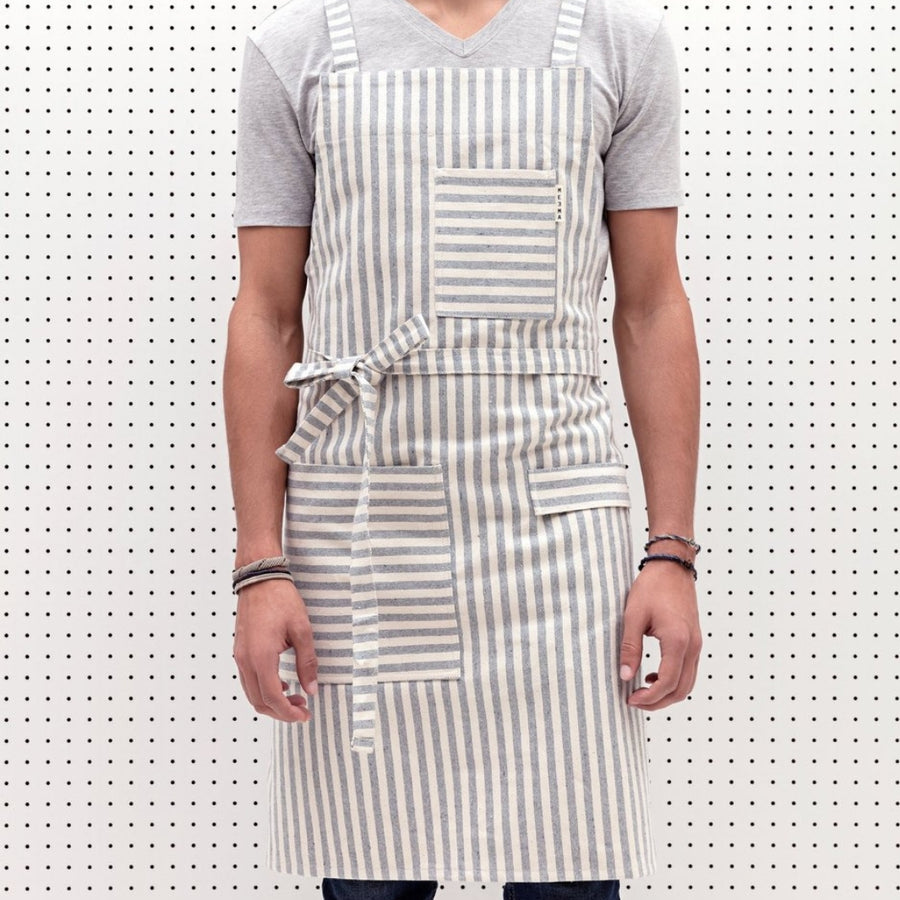 Upcycled Striped Cross-Back Bib Apron | MEEMA | Aprons & Linens @ Spice Craze®