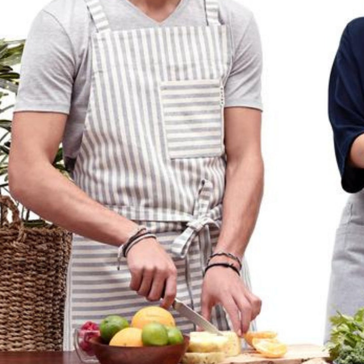 Upcycled Striped Cross-Back Bib Apron | MEEMA | Aprons & Linens @ Spice Craze®
