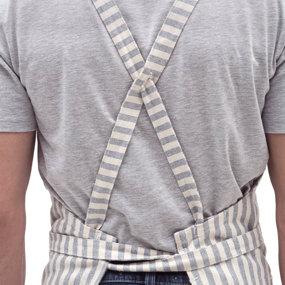 Back of Upcycled Striped Cross-Back Bib Apron | MEEMA | Aprons & Linens @ Spice Craze®