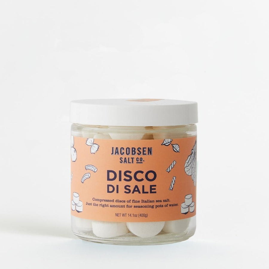 Glass Jar Filled with Compressed Discs of Fine Italian Sea Salt | Jacobsen Salt Co. @ Spice Craze®