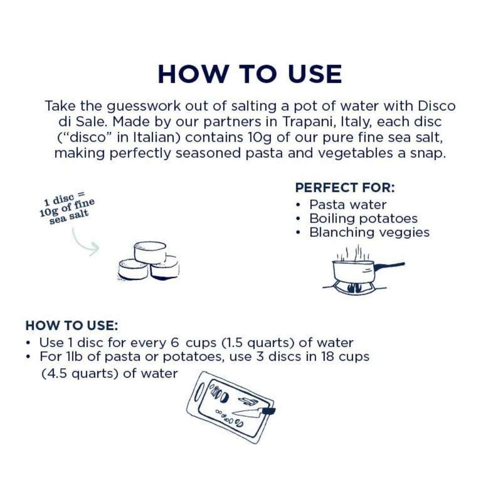 Instructions for Fine Italian Sea Salt Discs - Disco di Sale | Jacobsen Salt Co. @ Spice Craze®
