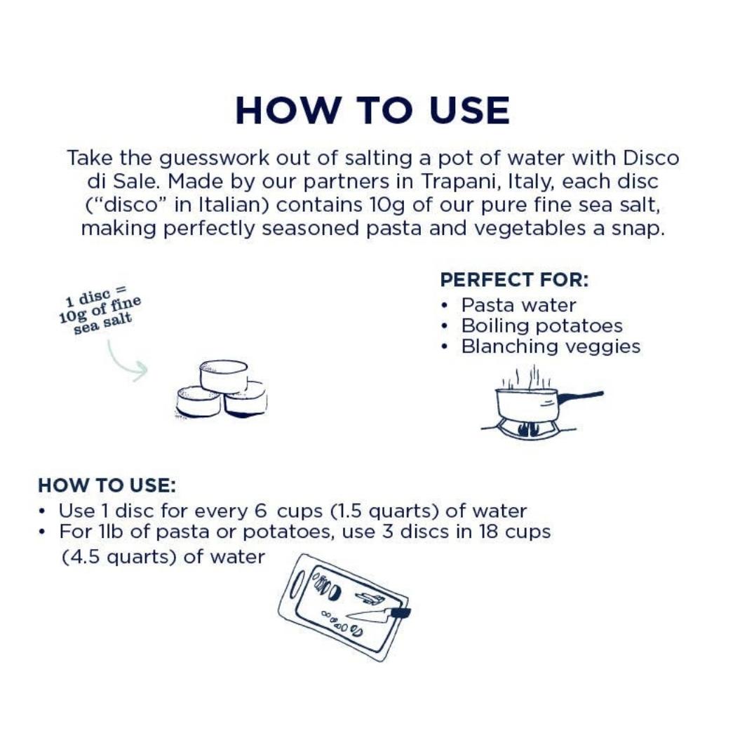 Instructions for Fine Italian Sea Salt Discs - Disco di Sale | Jacobsen Salt Co. @ Spice Craze®