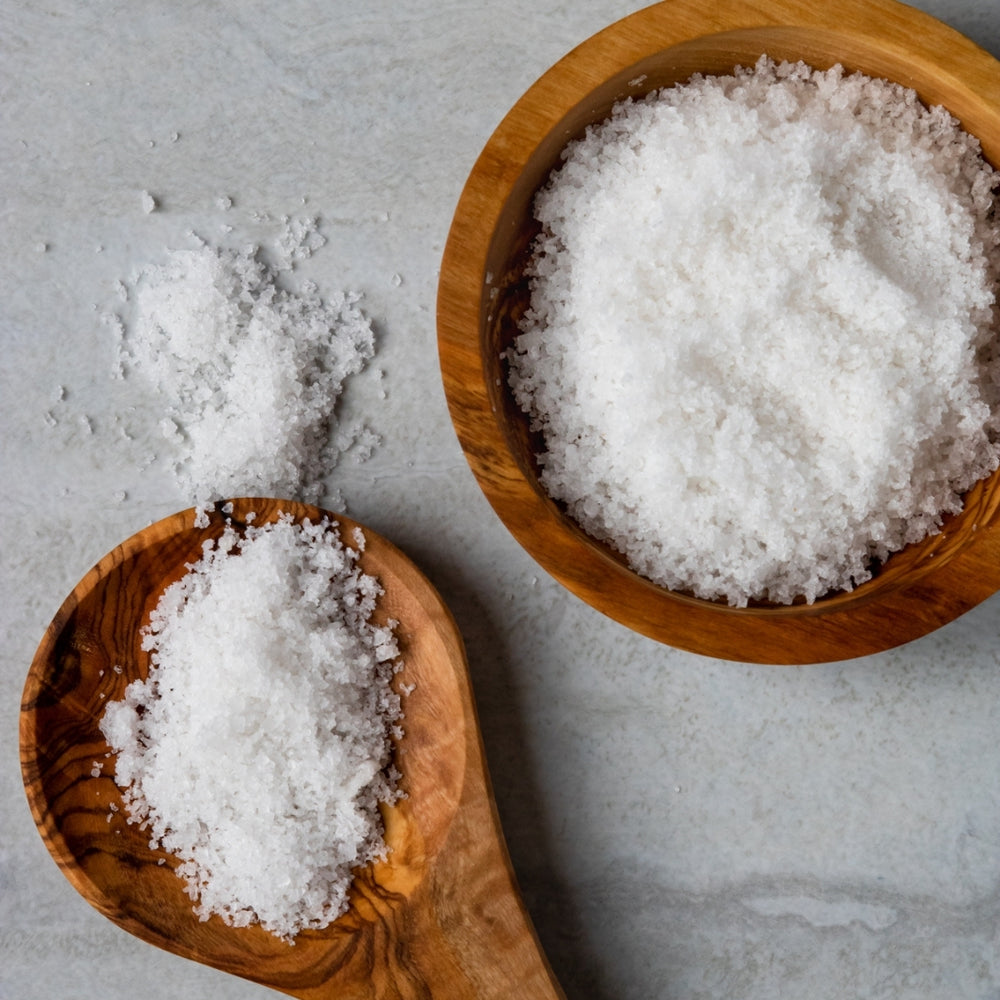 100% Sicilian Sea Salt in a Wooden Spoon and Bowl | Bona Furtuna | Specialty Salts @ Spice Craze®