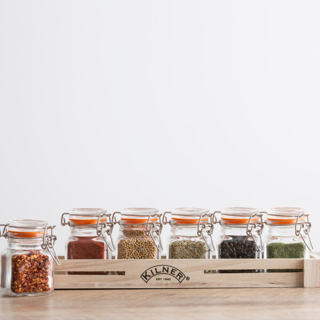 Glass Clip Top Spice Jar Set - Six Spice Jars and Wooden Crate | Kilner® by The Rayware Group | Keeping It Pretty @ Spice Craze®